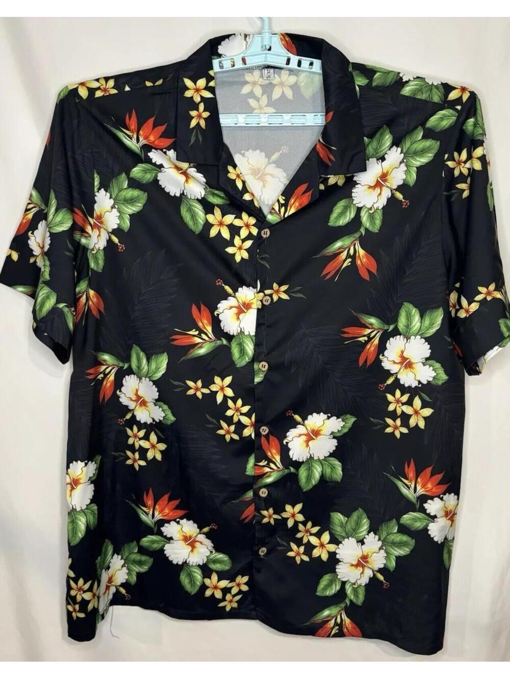 Misslook Mens Hawaiian Aloha Shirt Multicolor Floral Polyester Size 2XL XXL